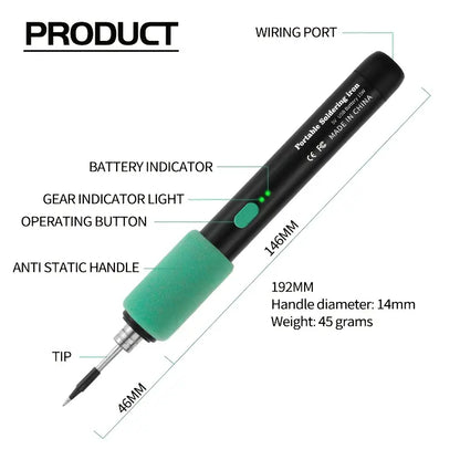 Mini Soldering Iron Set 5V Adjustable Temperature, USB Rechargeable Portable Soldering Tool,