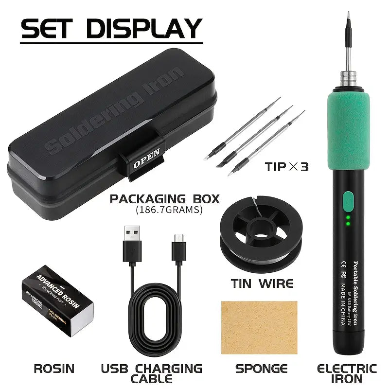 Mini Soldering Iron Set 5V Adjustable Temperature, USB Rechargeable Portable Soldering Tool,