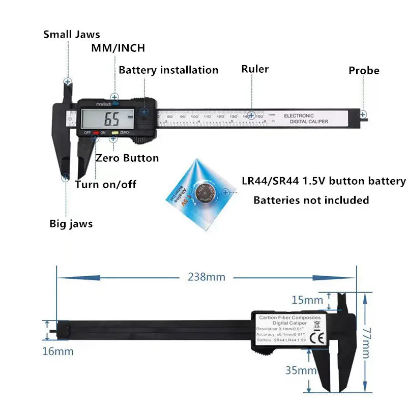 0.01mm Precision Vernier Caliper Gauge with LCD Display